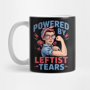 Womens Powered By Leftist Tears US Flag Funny Republican Girl USA Mug